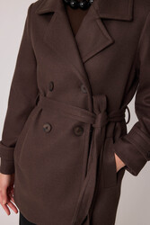 Önü Düğmeli Kuşaklı Kısa Kaşe Kaban - 49