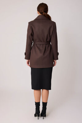 Önü Düğmeli Kuşaklı Kısa Kaşe Kaban - 48