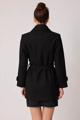 Önü Düğmeli Kuşaklı Kısa Kaşe Kaban - 55