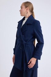 Önü Düğmeli Kuşaklı Kısa Kaşe Kaban - 66