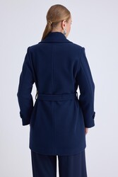 Önü Düğmeli Kuşaklı Kısa Kaşe Kaban - 67