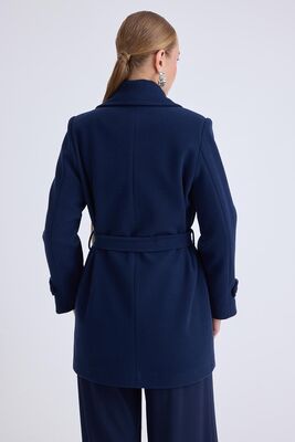 Önü Düğmeli Kuşaklı Kısa Kaşe Kaban - 67