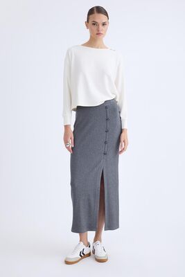 VİTRİN - Önü Düğmeli Midi Boy Fitilli Etek