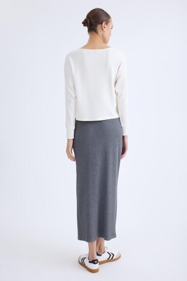 Önü Düğmeli Midi Boy Fitilli Etek - 4