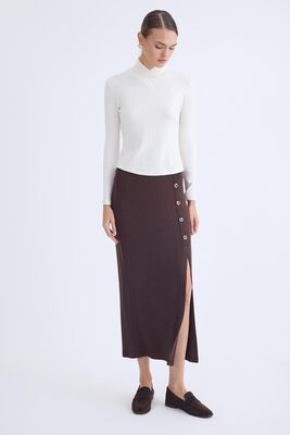 Önü Düğmeli Midi Boy Fitilli Etek - Thumbnail (5)