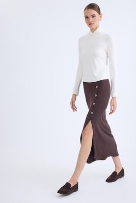 Önü Düğmeli Midi Boy Fitilli Etek - Thumbnail (7)