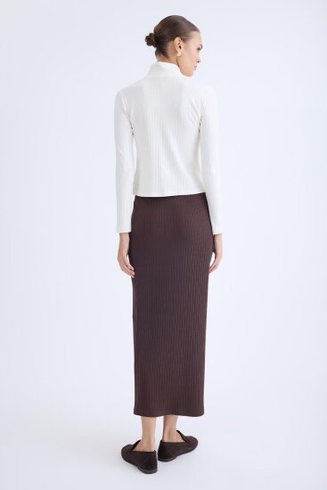 Önü Düğmeli Midi Boy Fitilli Etek - 9