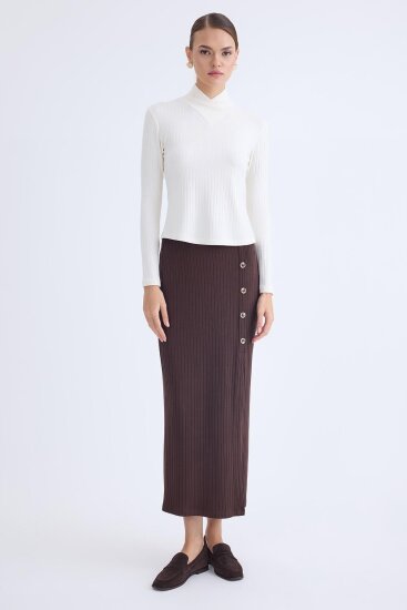 Önü Düğmeli Midi Boy Fitilli Etek - 10