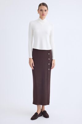 Önü Düğmeli Midi Boy Fitilli Etek - Thumbnail (9)