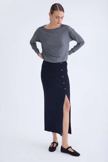 Önü Düğmeli Midi Boy Fitilli Etek - 12