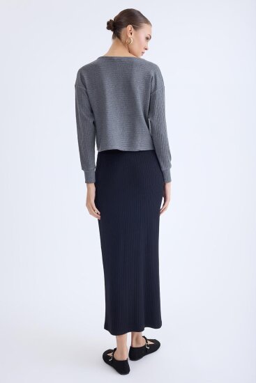 Önü Düğmeli Midi Boy Fitilli Etek - 14