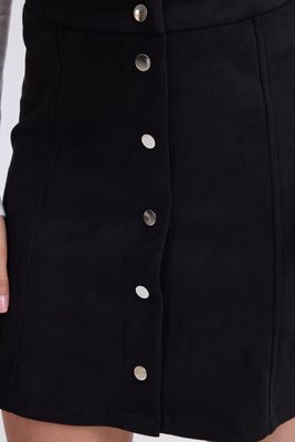 Önü Düğmeli Mini Süet Etek - 5