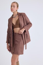 Önü Düğmeli Mini Süet Etek - 7