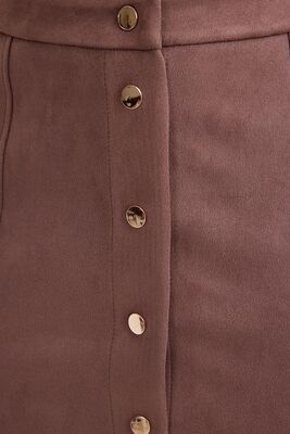 Önü Düğmeli Mini Süet Etek - 10