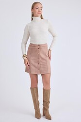 Önü Düğmeli Mini Süet Etek - 13