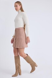 Önü Düğmeli Mini Süet Etek - 14
