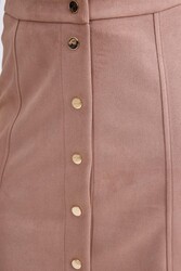 Önü Düğmeli Mini Süet Etek - 15