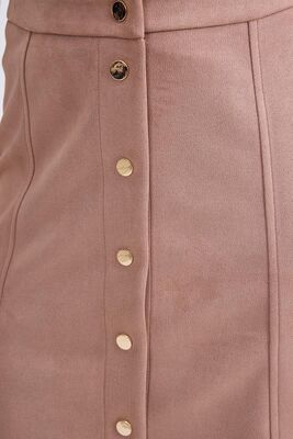 Önü Düğmeli Mini Süet Etek - 15