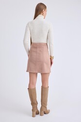 Önü Düğmeli Mini Süet Etek - 16