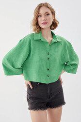 Önü Düğmeli Salaş Crop Gömlek - 7