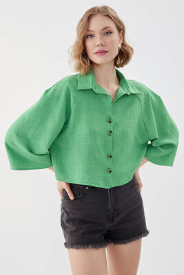 Önü Düğmeli Salaş Crop Gömlek - 7