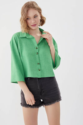 Önü Düğmeli Salaş Crop Gömlek - 9