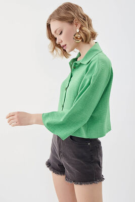 Önü Düğmeli Salaş Crop Gömlek - 8