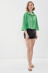 Önü Düğmeli Salaş Crop Gömlek - 6