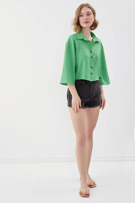 Önü Düğmeli Salaş Crop Gömlek - 6