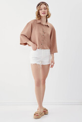 Önü Düğmeli Salaş Crop Gömlek - 11