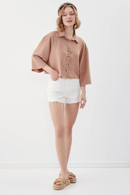 Önü Düğmeli Salaş Crop Gömlek - 11