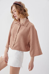 Önü Düğmeli Salaş Crop Gömlek - 13