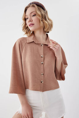 Önü Düğmeli Salaş Crop Gömlek - 14