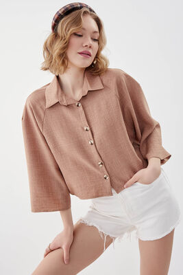 Önü Düğmeli Salaş Crop Gömlek - 12