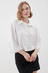 Önü Düğmeli Salaş Crop Gömlek - 17