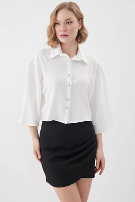 Önü Düğmeli Salaş Crop Gömlek - 19