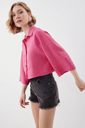 Önü Düğmeli Salaş Crop Gömlek - 23