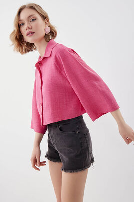 Önü Düğmeli Salaş Crop Gömlek - 23