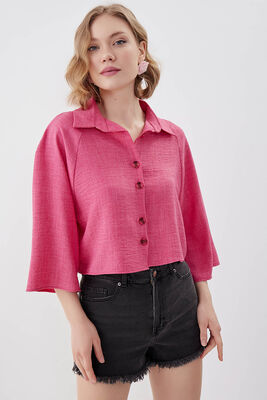Önü Düğmeli Salaş Crop Gömlek - 24