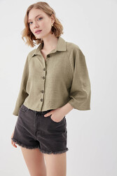Önü Düğmeli Salaş Crop Gömlek - 3