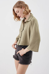 Önü Düğmeli Salaş Crop Gömlek - 4