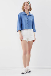 Önü Düğmeli Salaş Crop Gömlek - 25