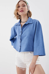 Önü Düğmeli Salaş Crop Gömlek - 27