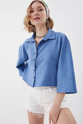 Önü Düğmeli Salaş Crop Gömlek - 27