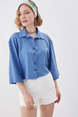 Önü Düğmeli Salaş Crop Gömlek - 28