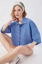 Önü Düğmeli Salaş Crop Gömlek - 26