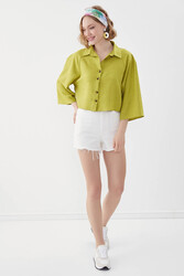 Önü Düğmeli Salaş Crop Gömlek - 30