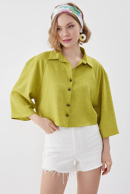 Önü Düğmeli Salaş Crop Gömlek - 32