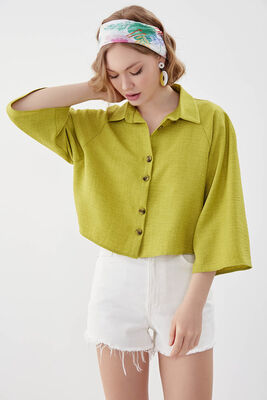 Önü Düğmeli Salaş Crop Gömlek - 33
