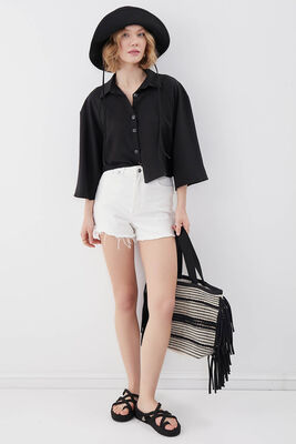 Önü Düğmeli Salaş Crop Gömlek - 35